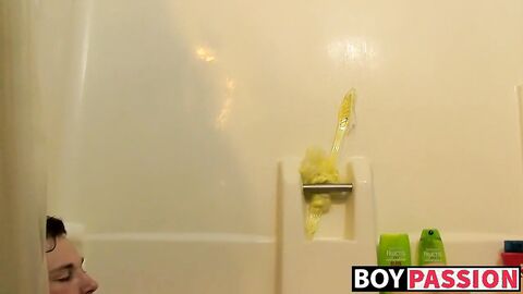 Young dick lover having solo fun under a hot shower