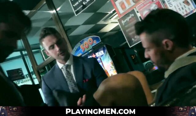 Attractive men in tasteful suits spitroasting pretty base