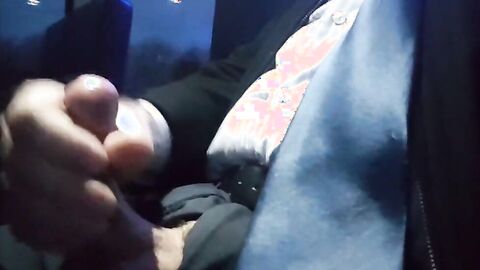 Jerking off on the bus. Big cum shot. Suit