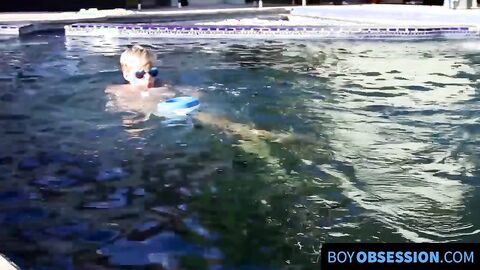 After going swimming blonde twinky strokes his cock