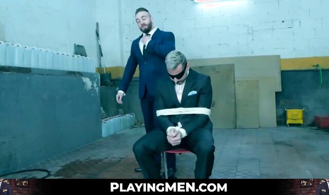 Businessman Dani Rivera blindfolded sucked dildo and fucked