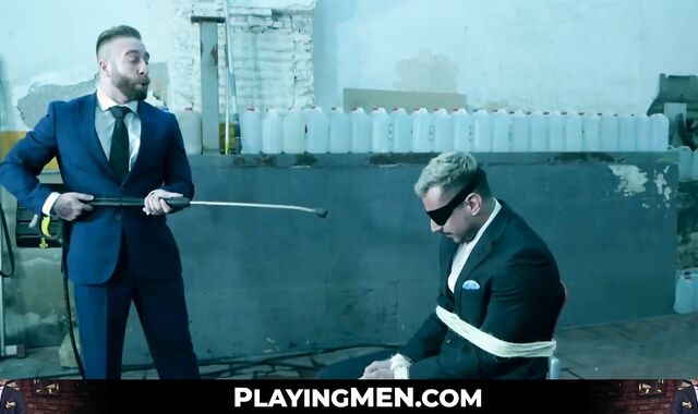 Businessman Dani Rivera blindfolded sucked dildo and fucked