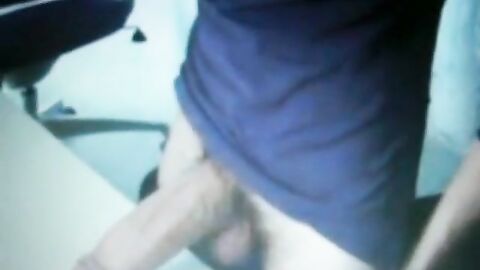 thick huge cock show on desk