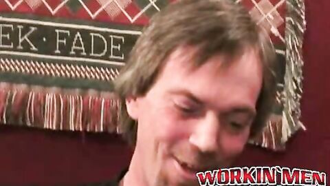 Hairy amateur jerks off and cums naked after an interview