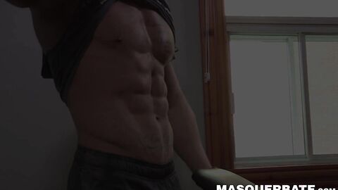 Bearded guy Zack Lemec shows off his muscles during jerk off