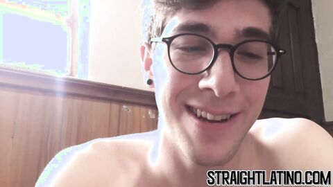Tattooed Latino jock wears seductive glasses during hot BJ