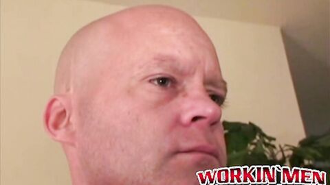 Amateur bald dude strokes his dick until it is really hard