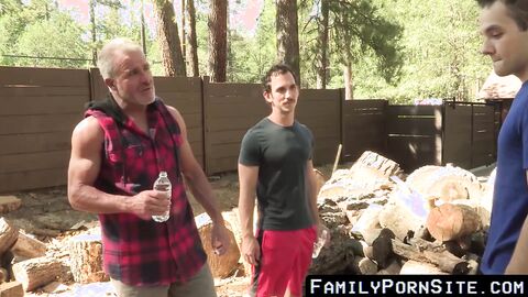 In an heated threesome the lumberjack stepdad fucks a family friend