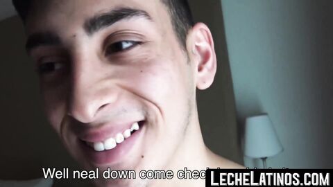Cute Latino man swallows after a brief banter with another male