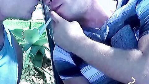 Chilling and smoking twinks engage to outdoor bareback fuck