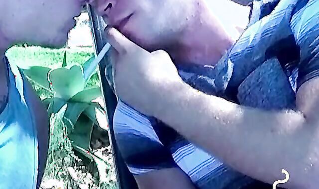 Chilling and smoking twinks engage to outdoor bareback fuck