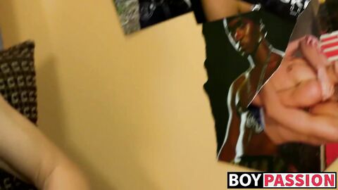Youngster twink drilling his ass with a giant purple dildo