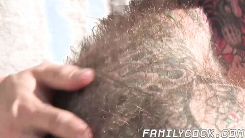 Backyard raw doggy style fucking between stepdad and his son