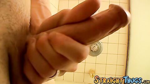 Straight alt dude is stroking his cock while showering