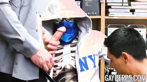 Naughty horny cop makes two Teen suspects rim and fuck