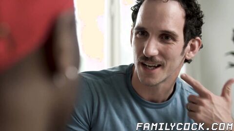 Interracial threesome with BBC guy and stepdad stepson combo