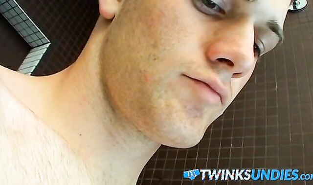 Twink Bryce Corbin jerks cock over his undies and cums