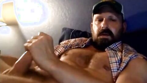 Bearded Trucker Self Facial Jerk Off & Cum