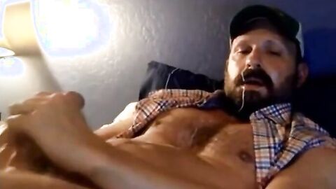 Bearded Trucker Self Facial Jerk Off & Cum