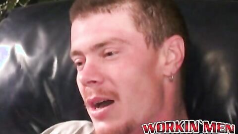 Rough stud masturbates solo and shoots cum all over himself