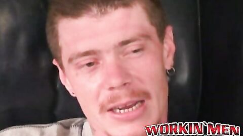 Rough stud masturbates solo and shoots cum all over himself