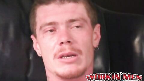 Rough stud masturbates solo and shoots cum all over himself