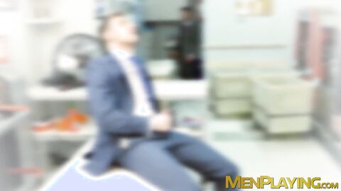 Intern plays with suit of his boss and gets caught doing it