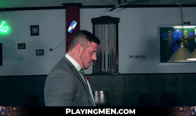Elegant bearded man fucks man in suit doggystyle Daken Lukas