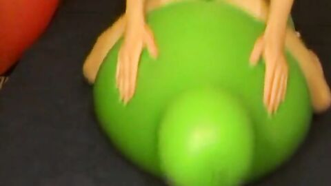 Big green balloon riding humping cum