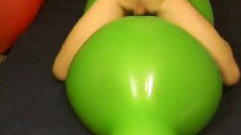 Big green balloon riding humping cum