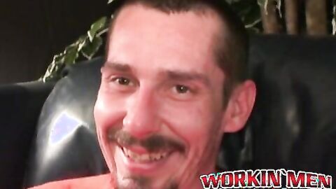 Rough stud smokes during an interview and masturbates solo