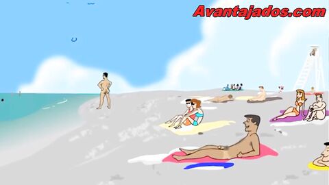 Gays on Nudist Beach in Cartoon Orgy
