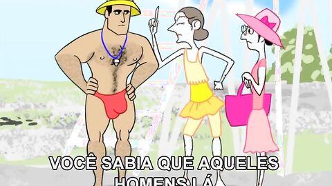 Gays on Nudist Beach in Cartoon Orgy
