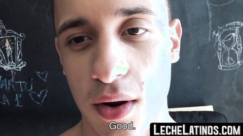 Young Latino girl with bare shoulders and a huge cock on her face