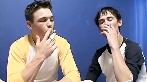 Smoking twink enjoys  barefuck with handsome stepbro