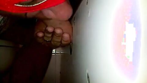 Glory hole cock sucking with cum swallow..
