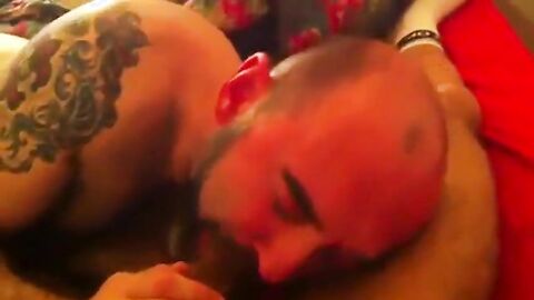 Hairy Daddy Sucks A Big Dick in Bed