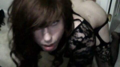 Big Dildo Bareback with a Skinny Crossdresser