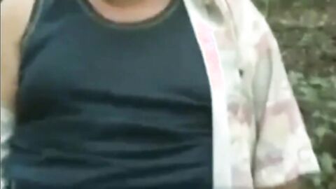 Old Man Strokes His Uncut Cock Outdoors
