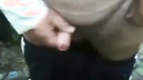 Old Man Strokes His Uncut Cock Outdoors