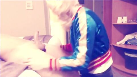 Crossdresser SS Harley Quinn Sucks Cock and Balls
