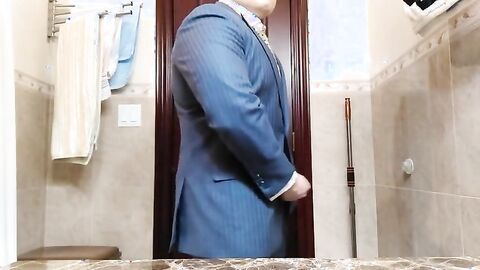 Big-Cock Daddy Strokes in Suit