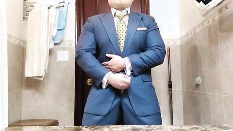 Big-Cock Daddy Strokes in Suit