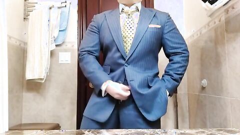 Big-Cock Daddy Strokes in Suit