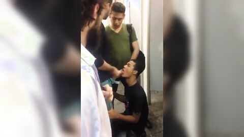 Public Restroom Blowjob by Amateur Gay Couple