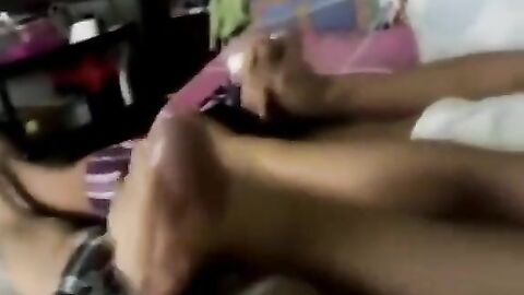 Big-cocked twink cousins jerk off and cum in bed together.
