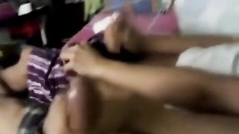 Big-cocked twink cousins jerk off and cum in bed together.