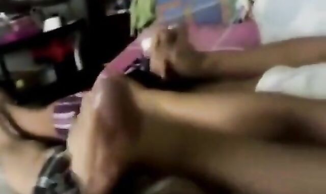 Big-cocked twink cousins jerk off and cum in bed together.