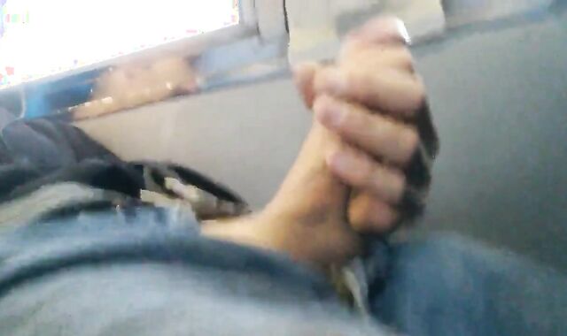 Str8 Big-Cock Hunk Strokes on the Bus