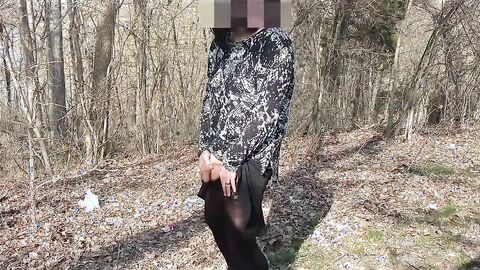 Outdoor Crossdresser Jane Plays with Sex Toy